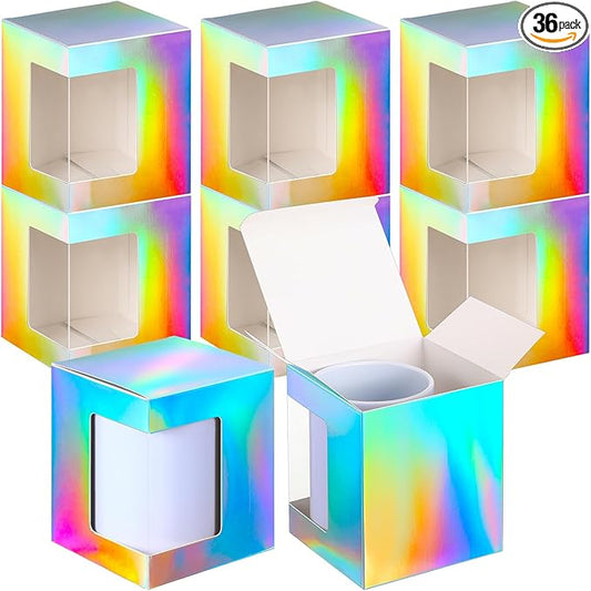 Harloon 36 Pack Mug Boxes for Gifts Coffee Mugs Boxes Gift for Shipping Sublimation Transparent Wine Glass Gift Packaging Box for Blanks 11oz, 12oz, 15oz Wrapping(Laser)