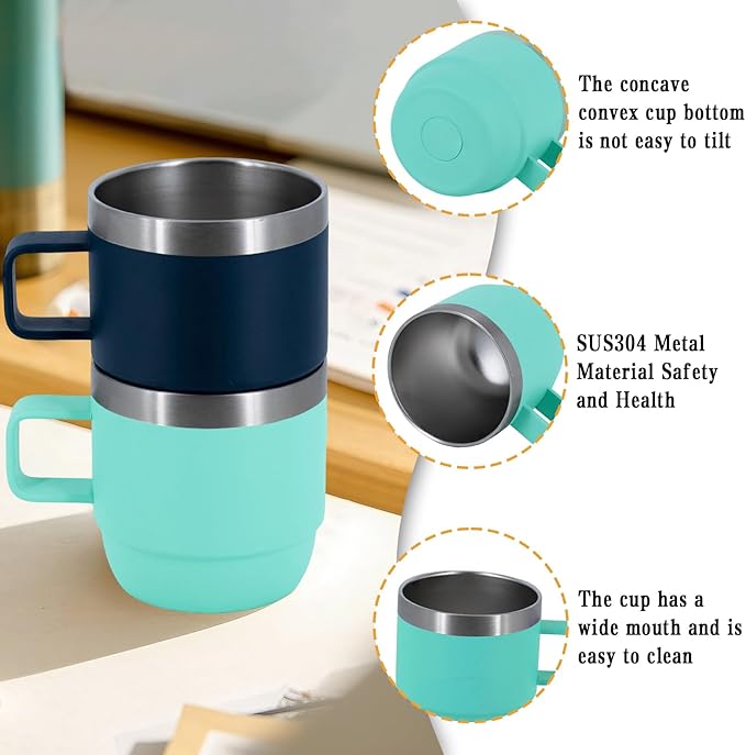 10 oz Stackable Mug, Stainless Steel cup with handle, Vacuum Insulated Espresso/Coffee Mug, shot Glass Set for 1-Piece Set for Coffee, Spirits, Wine, Tea- Key Lime