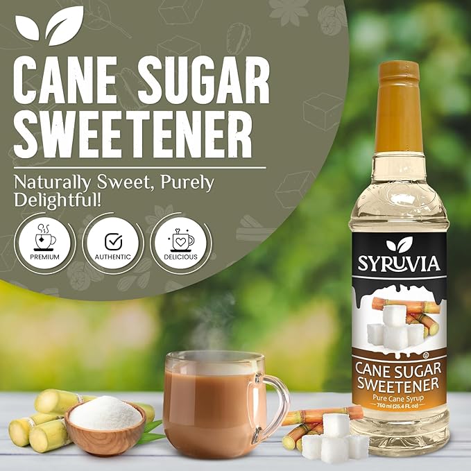 Syruvia Coffee Syrup, Cane Sugar Sweetener Flavored Syrup for Drinks, Lattes, and Desserts – 25.4 fl oz, With Pump