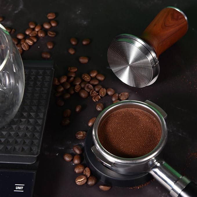 MATOW 58.5mm Espresso Hand Tamper, Dual Calibrated Spring Loaded Coffee Tamper with Stainless Steel Ripple Base, Pro-barista 30lbs Espresso Tamper with Red Rosewood Handle Fits 58mm Portafilter