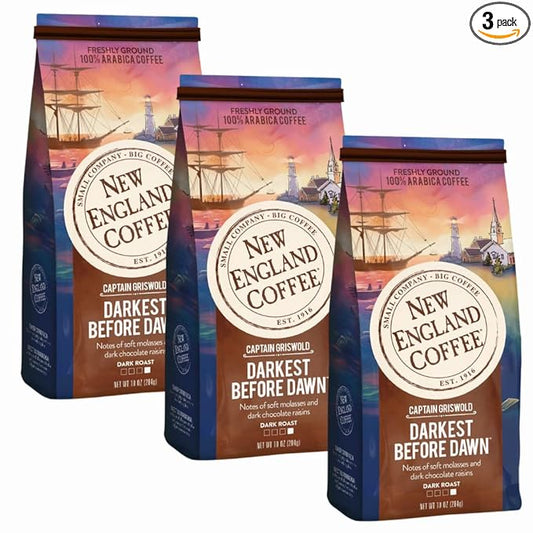 New England Coffee Darkest Before Dawn Dark Roast Ground Coffee, 10oz Bag (Pack of 3)