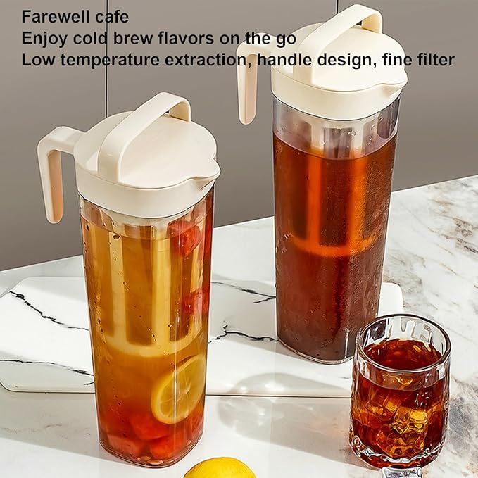 Iced Coffee Maker, Portable Refrigerator Water Bottle, Airtight Cold Brew Iced Coffee Maker Pitcher and Tea Infuser with Spout, Cold Brew Coffee Maker for Home, Cafe, Apartment, Dormitory (B)