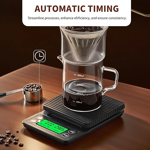 Coffee Scale with Timer - 0.1g Accurate, 3kg Drip Espresso Scale for Pour Over Coffee, Portable Digital Kitchen Food Scale with, LCD Displa, Non-Slip Mat (Including Batteries) - Black