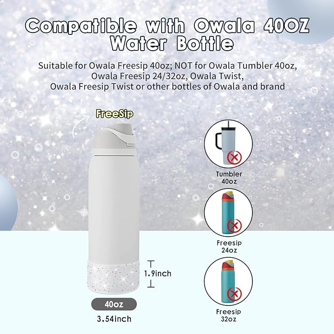 Protective Glitter Silicone Boot Compatible with Owala 24oz 32oz 40oz, Bling Cup Sleeve Bottom Bumper Cover Compatible with Owala FreeSip, Twist, or Flip Stainless Steel Water Bottles