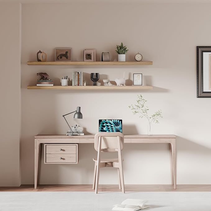 60 inch Long Floating Shelves for Wall,Solid Wood Long Shelves Set of 2,Brown Rustic Mounted Shelves for Bathroom Bedroom Home Office (Brown, 60 Inch)