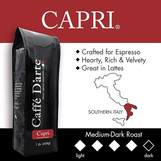 Caffe D’arte Capri Whole Bean Espresso Coffee – Italian Espresso Roast, Freshly Roasted in Seattle, Rich & Velvety Flavor – 1 lb Bags, Pack of 2