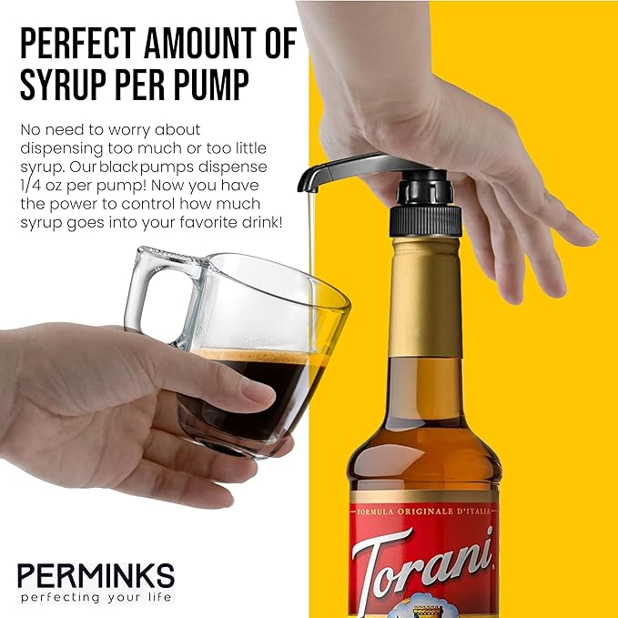 Syrup Pumps Compatible with Torani and Davinci Bottles (25.4 oz-750ml) (Set of 2, Black)