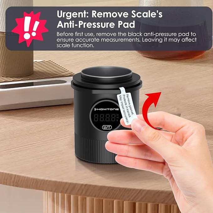 HOMTONE Espresso Dosing Cup & Digital Scale Combo - 0.05g Precision, USB-C Rechargeable, 58mm Portafilter Compatible - Stainless Steel Interior, Black