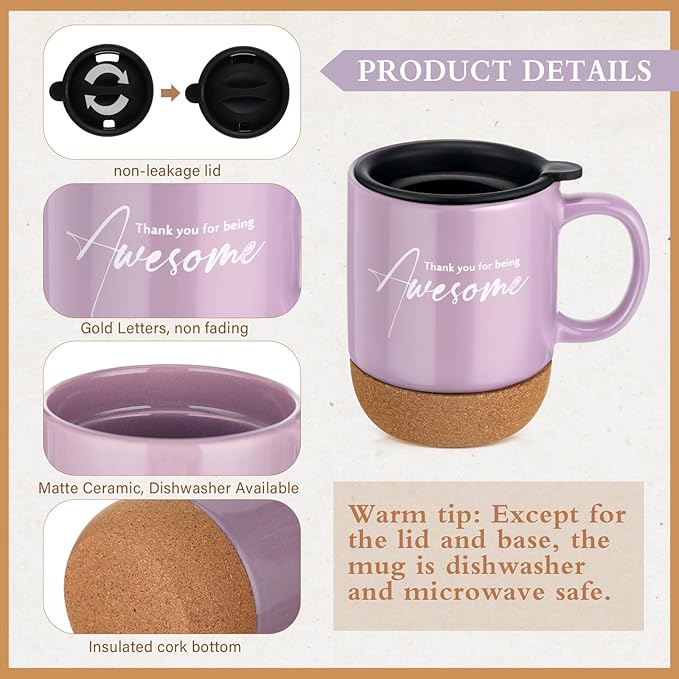 4 Pcs Thank You Gift Set for Women Men Coworker Employee Inspirational Appreciation Gifts Notebook Coffee Mug Scented Candle Pen for Valentine's Day Team Office Staff Teacher Nurse (Puple)