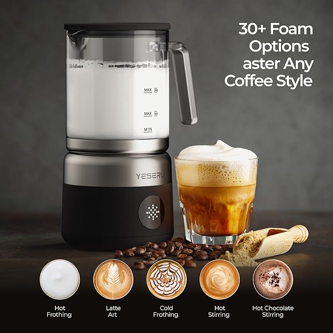 5-in-1 Split Glasscup Electric Milk Frother, 14oz One-Touch Foam Maker & Steamer for Latte/Cappuccino/Hot Chocolate, 600W Automatic Milk Warmer & Cold Froth, Dishwasher-Safe Glasscup BPA Free
