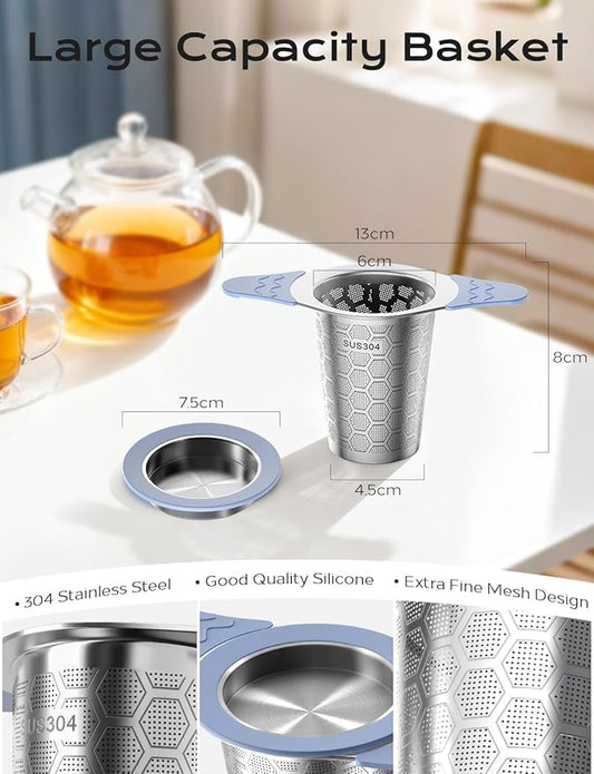2PCS Tea Infuser for Loose Leaf Tea,Stainless Steel Tea Infuser with Heat Proof Silicone Handles,Extra Fine Mesh Tea Strainers Filter Fine Tea Leaves Effectively,Fits TeaPots/Mugs