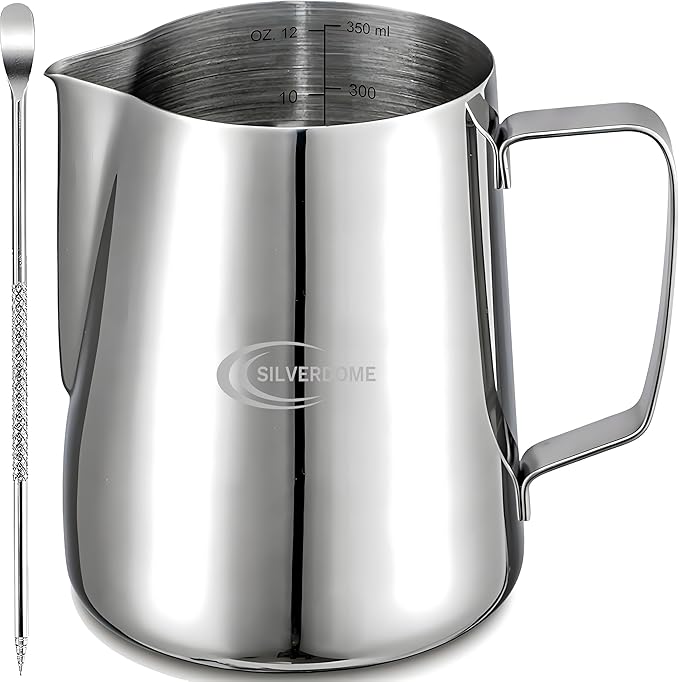 Milk Frothing Pitcher, 12 Oz (350 ml) Stainless Steel 304 Grade, Equipped with Decorating Art Pen, Latte Art Barista Style, Steam Pitcher, Milk Jug