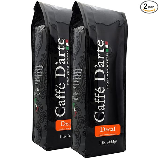 Caffé D'arte Decaf Ground Espresso – Medium Dark Roast, Bold & Smooth Flavor with Rich Crema – Fresh Roasted in Seattle, Crafted for Espresso Machines – 1 lb Bag, Pack of 2