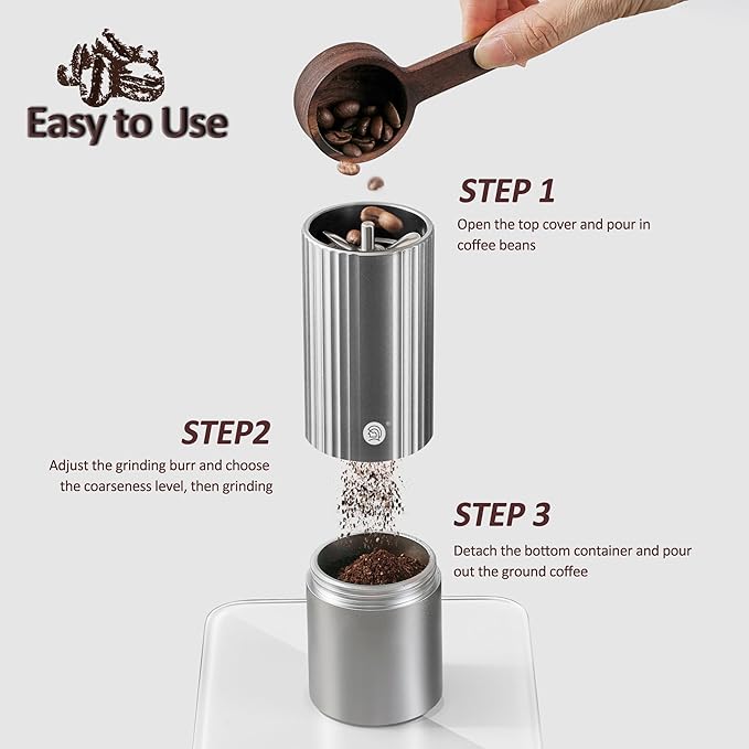 CUFEJORO Z3 /Z3pro Coffee Bean Grinder, Hand Grinder with 6-Core CNC Stainless Steel Conical Burr,Double Bearing Positioning for Espresso,Pour Over,FrenchPress,Moka,Americano (Gray, Z3PRO)