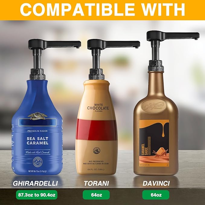 DupakSYS 2Pcs Black Sauce Pump Dispenser for 64 oz Chocolate Pumpkin Caramel Sauce Bottles, Reusable Large 15CC Syrup Pump Dispenser for Vanilla Mocha Sauces