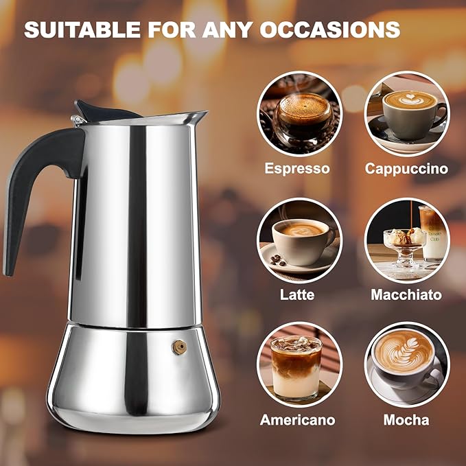 DITOSH 4 Cup Stovetop Espresso Maker Stainless Steel Moka Pot Stove Top Percolator Italian Coffee Makers Capable Mocha Greca Machine Cafe Classic Induction Cookers for Home and Camping 200ml 6.6oz