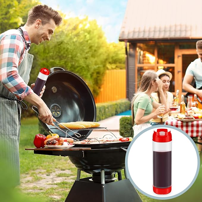 Didaey 4 Pcs Squeeze Bottles Refillable 20 oz, Inverted Plastic Tip Large Valve Dispenser Condiment Squeeze Bottle for Sauces Ketchup Sour Cream Self Sealing Syrup Dispenser for Restaurants (Red)