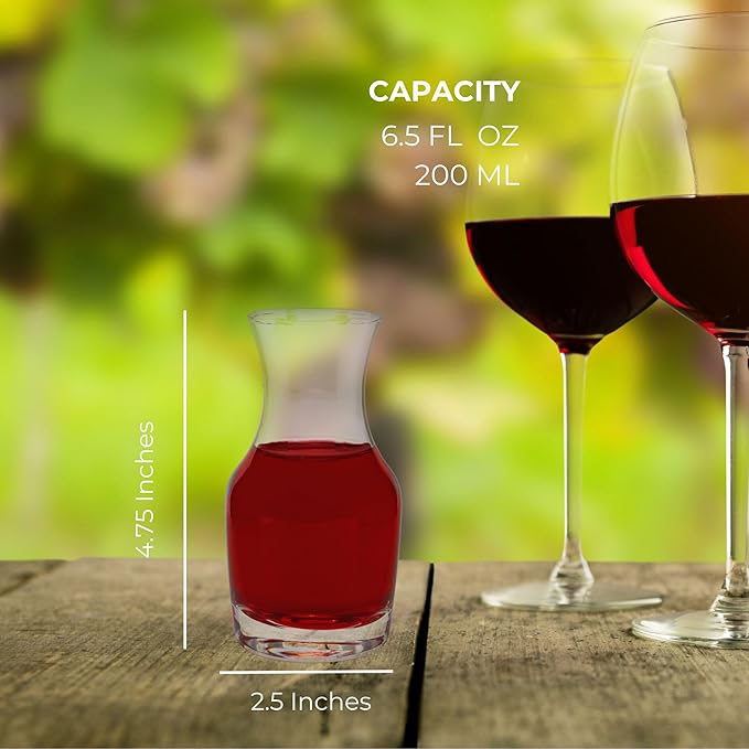 Cornucopia Brands Individual Wine Carafes (6-Pack); Small 6.5oz Single-Serving Personal Mini Size Wine Decanters
