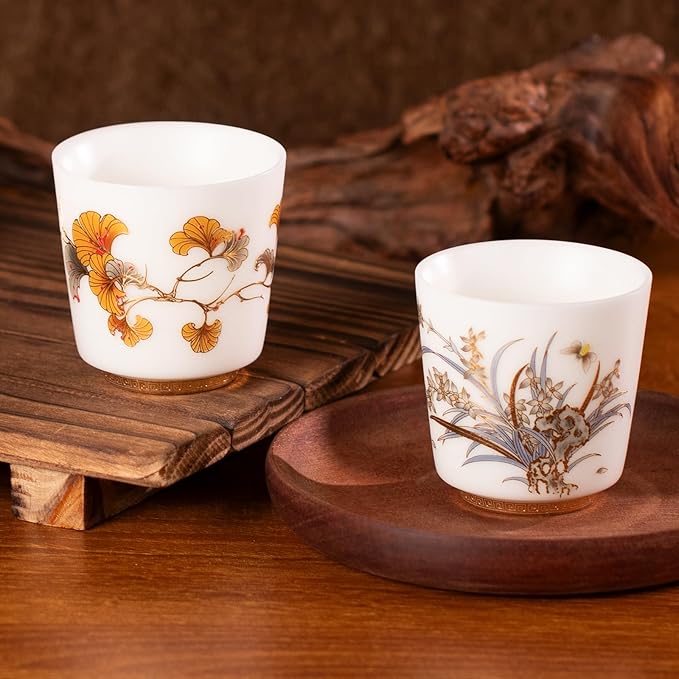 KAMMAK Ceramic Tea Cups Small, Cute Vintage Coffee Cup Set of 2, Porcelain Teacups Espresso Mug, 3.4oz Hand Painted Chinese Afternoon Tea Party Mugs, Birthday Gift for Women Men, Dagao Mouth