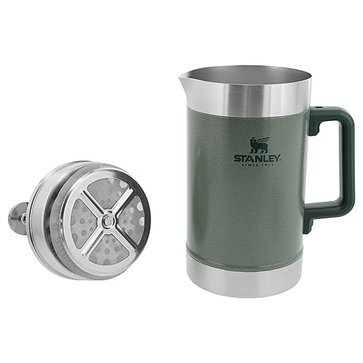 STANLEY Classic Stay-Hot French Press Coffee Maker 48 oz | 5 Minute Brew, 4 Hours Hot | Mesh Filter for Coffee Grounds | Insulated Stainless Steel French Press | BPA-Free | Hammertone Green