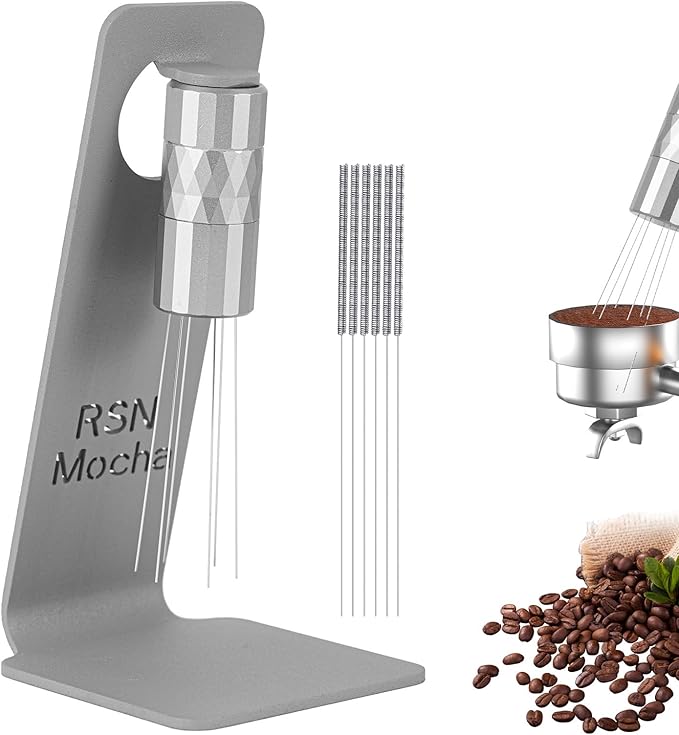 WDT Tool Espresso Distribution Tool,Coffee Distribution Tool with Magnetic Stand, Espresso Accessories with 6 Extra Φ0.25mm Stainless Steel Needles for Barista (Crystal Silver, Φ0.25mm)