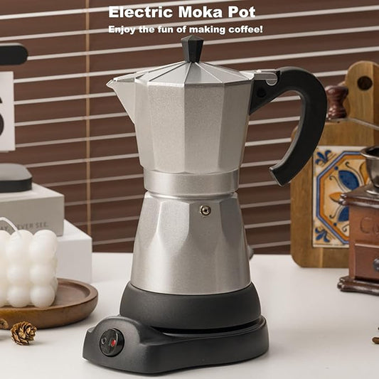 Electric Moka Pot, Aluminum Espresso Coffee Pot, 6 Cup Italian Coffee Maker with Detachable Base, Portable Electric Coffee Maker for Home & Travel