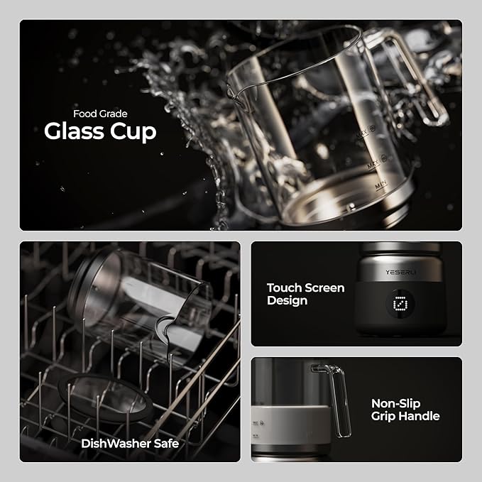 5-in-1 Split Glasscup Electric Milk Frother, 14oz One-Touch Foam Maker & Steamer for Latte/Cappuccino/Hot Chocolate, 600W Automatic Milk Warmer & Cold Froth, Dishwasher-Safe Glasscup BPA Free