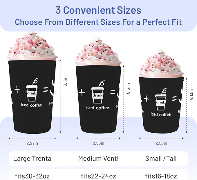 Iced Coffee Sleeve Reusable Cup Sleeves for Cold Drinks Neoprene Koozie Cozy Plastic Cup Covers for Drinks, Happy Me