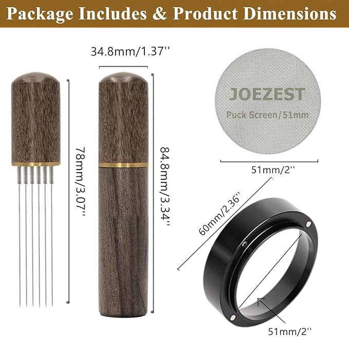 WDT Tool Espresso Accessories Kit: 51mm Dosing Funnel Puck Screen, 6 Stainless Steel Needles Espresso Distribution Tool | Espresso Tools Barista Tools Fit Espresso Coffee Machines of 51mm Portafilters