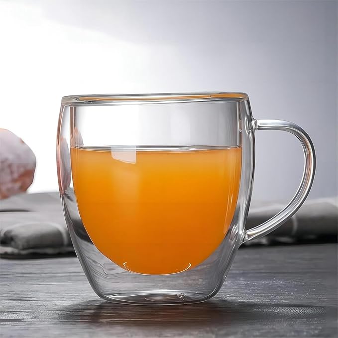 Espresso Cups Set Of 2, Double Walled Glass Coffee Mugs with Handle,Insulated Layer Coffee Cups,Clear Borosilicate Glass Mugs,Perfect for Cappuccino,Tea,Latte,Espresso (8oz-4Pack)