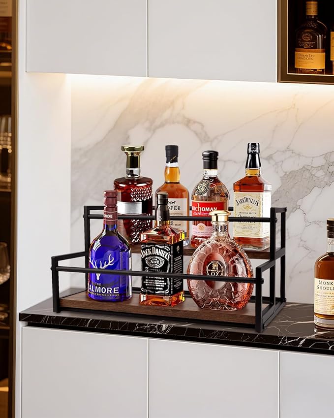 2 Pack Coffee Syrup Organizer Stand, 2-Tier Syrup Holder Rack for Coffee Bar Accessories & Liquor Bottle Display Shelf, Space-Saving Coffee Station Organizer for Syrup, Liquor, Dressing