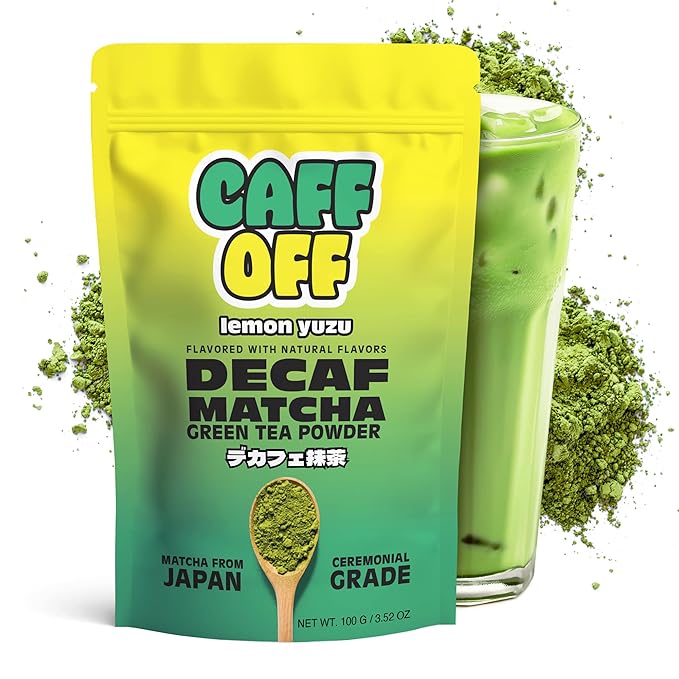 Caff Off Decaf Lemon Matcha Green Tea Powder From Japan – 3.52 oz / 100 g – Ceremonial Grade & Sugar-Free – No Fillers or Milk Powders – Naturally Decaffeinated Without Chemicals – Tested for Heavy Metals – First Harvest, Shade-Grown & Caffeine-Free Ma...