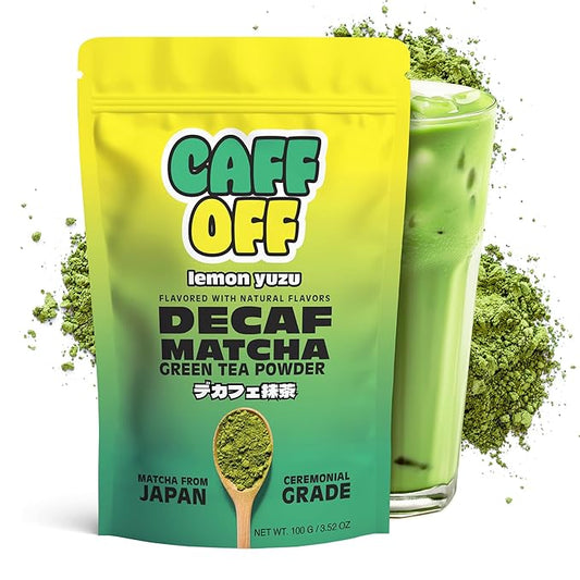 Caff Off Decaf Lemon Matcha Green Tea Powder From Japan – 3.52 oz / 100 g – Ceremonial Grade & Sugar-Free – No Fillers or Milk Powders – Naturally Decaffeinated Without Chemicals – Tested for Heavy Metals – First Harvest, Shade-Grown & Caffeine-Free Ma...