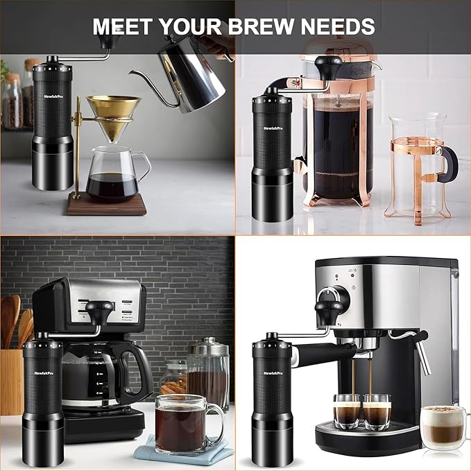NewlukPro M7 Pro Manual Coffee Grinder,Titanium Coating Conical Burr,Hand Coffee Grinder with External 72 Grinding Scales,All-round Hand Grinder for Pour Over Drip French Press Espresso (Black)