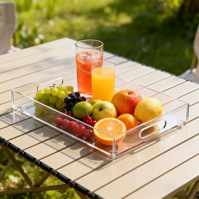 16x12 Inch Clear Acrylic Serving Tray for Display and Organizing A Decorative Tray with Handle Easy to Carry Use Kitchen Serving Trays Bathtub Tray Living Room Storage Tray Life Storage Tray