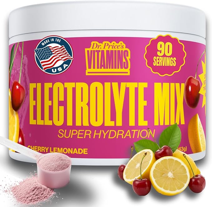 Dr. Price’s Electrolytes Powder Bulk – Cherry Lemonade, 90 Servings | Sugar Free Hydration Drink Mix with 72+ Trace Minerals, Manganese | Keto, Vegan, Doctor-Formulated, Made in USA