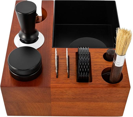 8 In One Espresso Knock Box,58MM Espresso Coffee Organizer Box,Fit for Storage 51 to 58MM Espresso Tamper, Distributor, Portafilter & Puck Screen Accessories