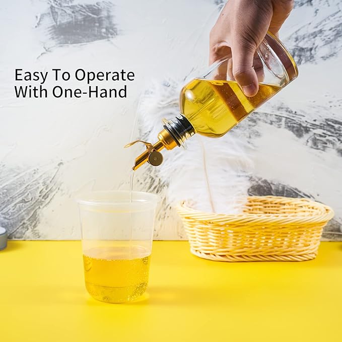 Lubise 4 Pcs Olive Oil Dispenser Bottle Spout, Speed Liquor Pour Spout with Flip Top, Stainless Steel Auto Pour Spouts for Liquor Bottles, Oil Bottles, Vinegar, Syrup and Other Liquid Bottles Gold