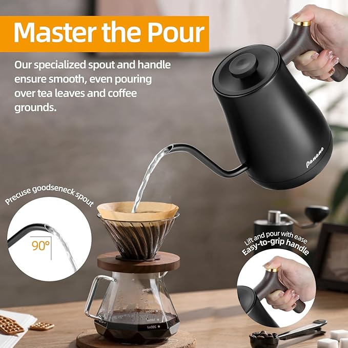 Panana Electrick Kettle, Gooseneck Electric Kettle Temperature Control with LCD Display, Pour Over Coffee Tea Kettle, Fast Heating, Overheat Protection, Memory Function,0.8L