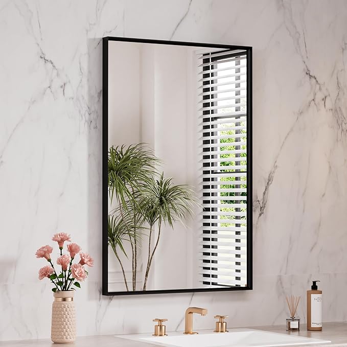 LOAAO Black Bathroom Mirror 24"X32" for Wall, Rectangle Bathroom Vanity Mirror, Hangs Vertically or Horizontally, Easy to Install, Modern Design