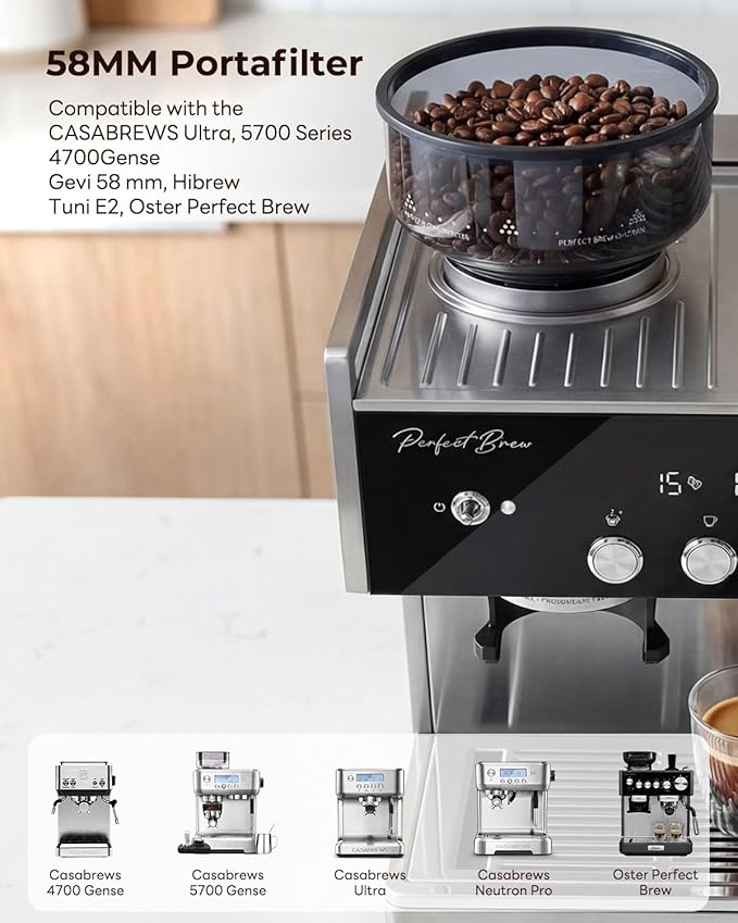 58mm Espresso Bottomless Portafilter 3 Ear - MUVNA Naked Portafilter with Double-layer Filter Basket Fits CASABREWS Ultra/Neutron Pro/Oster/Gevi/Hibrew/Tuni E2, SUS304 Stainless Steel, Black