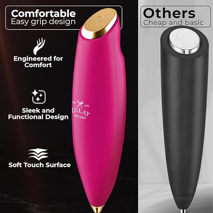 Zulay Kitchen Patented Tornado Triple Whisk Milk Frother with 4 Duracell Batteries – Handheld Foam Maker for Coffee, Lattes, Matcha & Hot Chocolate – Rich, Creamy Froth in Seconds