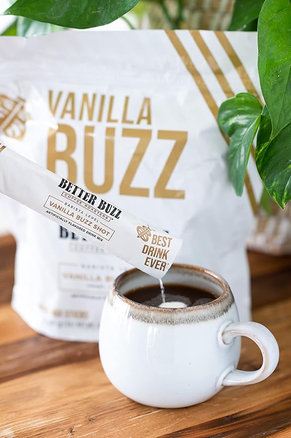 Better Buzz Vanilla Coffee Creamer Sticks - 20ct., Instant Creamer Packets, Vanilla Flavored Powdered Creamer for On-the-Go Coffee Enjoyment