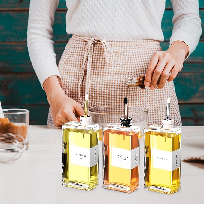 3 Sets Olive Oil Dispenser Bottles for Kitchen with Nozzles Funnel Labels Cooking Oil Dispenser 500ml Set for Kitchen Vinegar Coffee Syrup (Colorful)