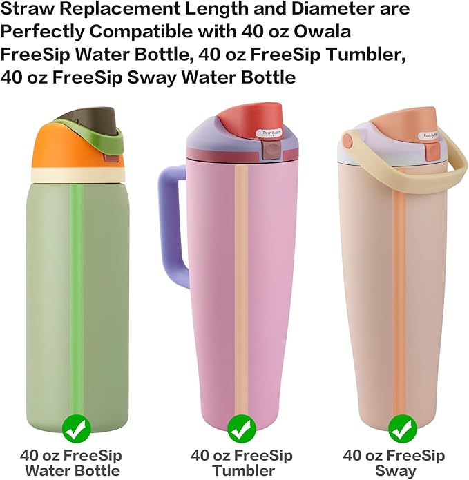 Replacement Straws Compatible with Owala FreeSip,Free sip Sway 40 Oz Water Bottle,Replacement Parts for Owala FreeSip 40 Oz Tumbler Include 6 BPA-FREE Straw and 1 Cleaning Brush,Orange