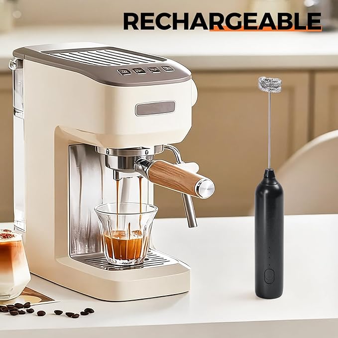 Milk Frother Rechargeable Handheld Electric Whisk Coffee Frother 3 Speed Adjustable Foam Maker Blender for Coffee Matcha Latte Cappuccino Hot Chocolate Kitchen Gifts (Black)