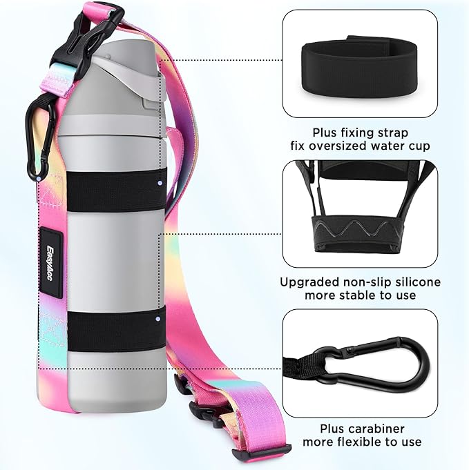 EasyAcc Water Bottle Holder Strap Sling, for Owala FreeSip 24 32 40 oz, Hydro Flask, Cirkul, Yeti, Stanley Flip, Universal Water Bottles, with Carabiner, for Walking Curise Travel (Bottle Excluded)