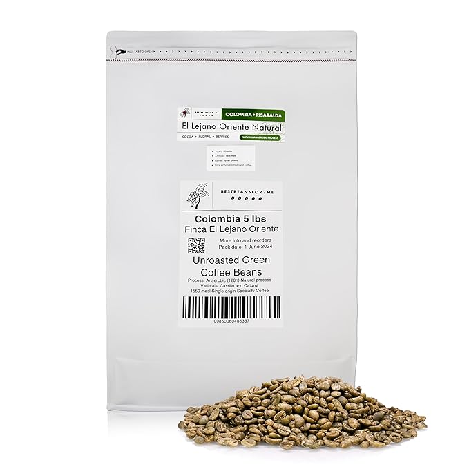 Single Origin Unroasted Green Coffee Beans, From Colombia, Specialty Grade, Finca El Lejano Oriente, Castillo and Caturra Varietals (5 lbs, Colombia Natural Process)