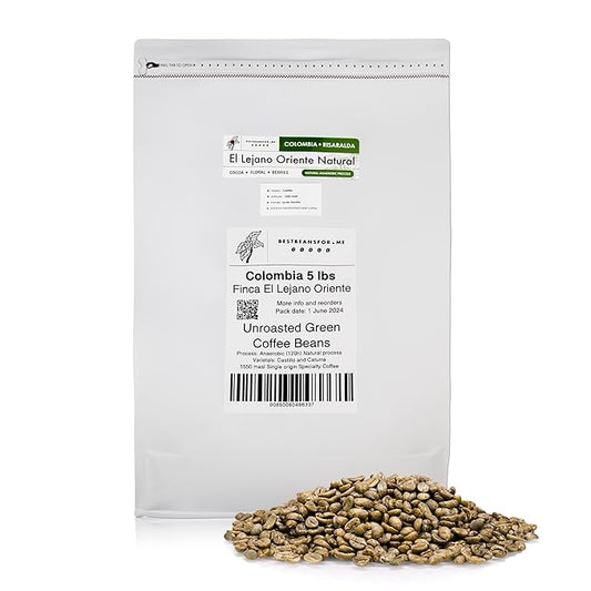 Single Origin Unroasted Green Coffee Beans, From Colombia, Specialty Grade, Finca El Lejano Oriente, Castillo and Caturra Varietals (5 lbs, Colombia Natural Process)