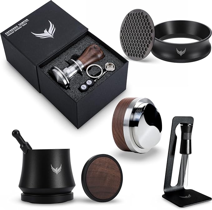KNODOS Espresso Machine Accessories 58mm Barista Tools Includes Blind Coffee Shaker, Calibrated Tamper, Coffee Distributor, Portafilter Funnel, Puck Screen and WDT Espresso Stirrer
